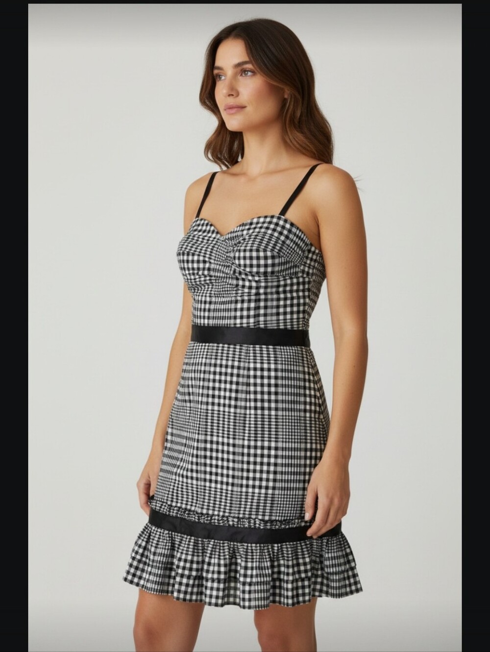 NWT DO+BE Black and White Gingham Strap Dress Size small